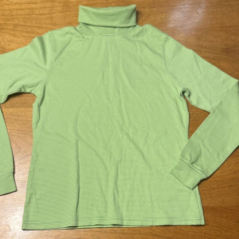 L.L. Bean Light Green Striped Turtleneck